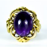 A Cabochon Amethyst Ring, 20th Century, 14ct gold set with a cabochon amethyst, approximately 6ct,