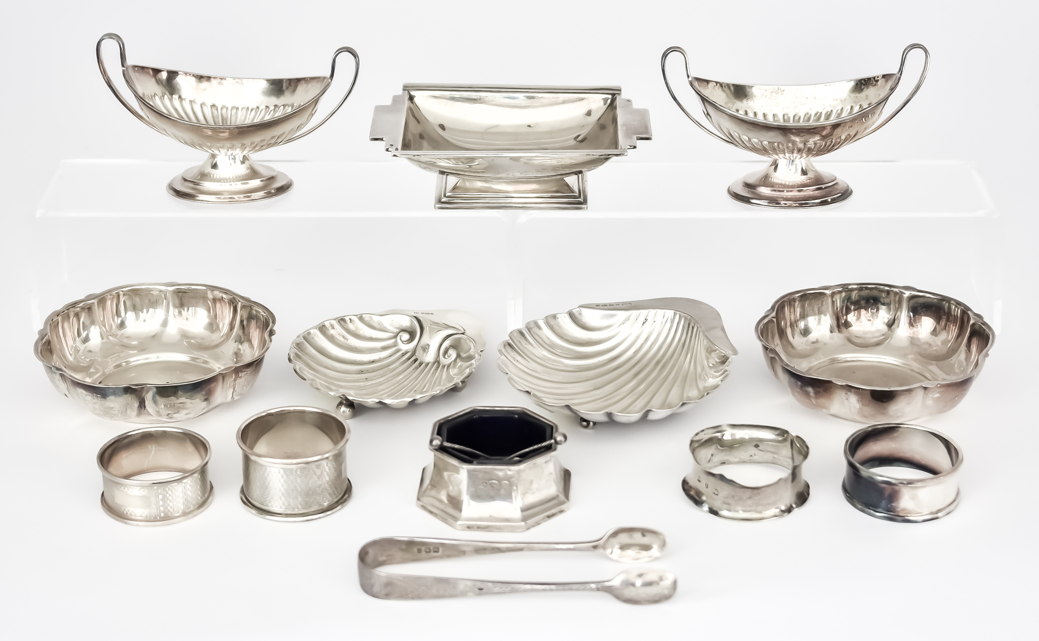 A Pair of Late Victorian Silver Oval Two-Handled Salts and Mixed Silverware, the salts by Josiah