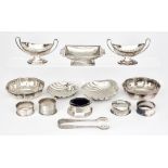 A Pair of Late Victorian Silver Oval Two-Handled Salts and Mixed Silverware, the salts by Josiah