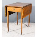 A George III Mahogany Pembroke Table, inlaid with satinwood bandings and shell motif, fitted one