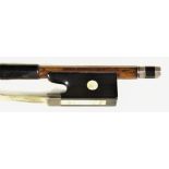A German Violin Bow Stamped Otto Durrschmidt, inlaid with mother of pearl, round stick, 29.5ins,