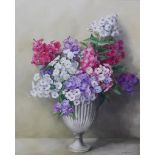 Mary Strickland (20th Century) - Watercolour - Classical Urn with Phlox, signed, 26ins x 21ins, in