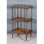 A Victorian Walnut Rectangular Three Tier Whatnot, each tier inlaid with stringings and