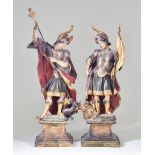 A Pair of Carved Wood Figures of Saint Michael Slaying the Dragon and Saint Florian, 18th Century,