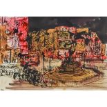 ***John Glashan (b.1927) - Pen, ink and watercolour - Piccadilly Circus, London, signed, 7ins x