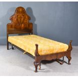 A Pair of 1930s Figured Walnut Three Foot Bedsteads, by Waring and Gillows, the headboards with