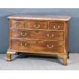 A George III Mahogany Low Chest, with red and white veined marble slab to top, fitted three short