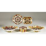 A Matched Pair of Royal Crown Derby Bone China 1128 Old Imari Two-Handled Dishes, of shaped outline,