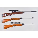 Three 20th Century Air Rifles, comprising - one .177 with scope, one .22 (no scope) and one pre-