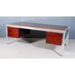 George Ciancimino (born 1928) - A Chrome Framed and Rosewood Veneered Kneehole Desk, fitted three