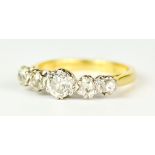 An 18ct Gold Five Stone Diamond Ring, Early 20th Century, set with brilliant cut white diamonds,