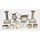 A Pair of Late Victorian Silver Pillar Candlesticks and Mixed Silver Ware, the candlesticks by