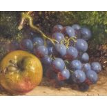 William Hughes (1842-1901) - Oil painting - Still life with grapes and apple, signed and dated '