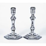 A Pair of Victorian Silver Pillar Candlesticks of '18th Century' Design, maker's mark rubbed, London