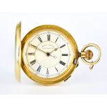 An 18ct Gold Full Hunting Cased Chronograph Keyless Pocket Watch, 55mm diameter case, white