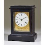 A 19th Century Ebonised Mantel Timepiece, the 2.625ins diameter white enamel dial with Roman