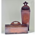 An English Oak and Elm Table Candle Box, 19th Century, 14ins x 6ins x 7ins high, and an oak wall