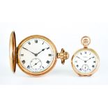 A Plated Full Hunting Case Pocket Watch by Waltham, 50mm case, white enamelled dial with black Roman