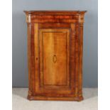 A George III Oak Hanging Corner Cupboard, part mahogany veneered and inlaid with ebony stringings,