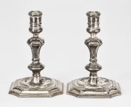 A Pair of Elizabeth II Cast Silver Taper Sticks of Huguenot Design, by J.C.L., London, 1970, with