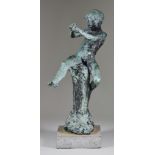 ***Christine Gregory (1879-1963) - Green/brown patinated bronze figure - "The Spirit of Mischief",