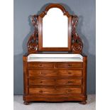 A 19th Century Continental Serpentine-Fronted Dressing Table, with white marble inset to top, fitted