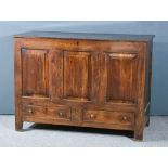 An 18th Century Panelled Oak, Elm and Fruitwood Mule Chest, with three raised panels to front,