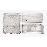 A Victorian Silver Rectangular Card Case, One Other Card Case and a Snuff Box, the rectangular