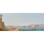 Luigi M. Gallea (1847-1917) - Oil painting - "The Grand Harbour, Valletta", signed, panel 5.5ins x
