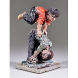 Megan Di Girolamo (born 1942) - Glazed stoneware - Two boys playing leapfrog, on polished stone