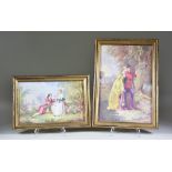 A Continental Porcelain Plaque, Late 19th Century, painted in colours with a couple in a