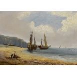 William Harry Williamson (1820-1883) - Oil painting - Boats moored on a shoreline with figures to