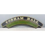 A Brass Steam Locomotive Name Plate "Cobham Hall", GWR/BR No.4991, built February 1931, withdrawn