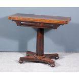 A Late George III Mahogany Rectangular Card Table, with rounded front corners, the baize lined