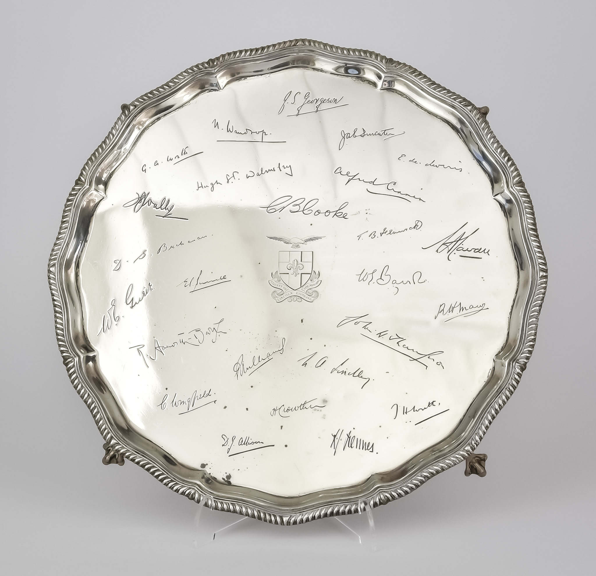 A George V Silver Circular Regimental Salver by The Goldsmith & Silversmith Co. Ltd, London, 1928,