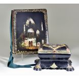 A Victorian Black Papier Mache Rectangular Two-Division Tea Caddy of Waisted Form, painted and