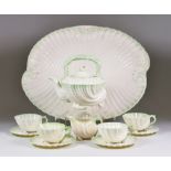 A Belleek Neptune Pattern Part Tea Service, second period, comprising - tray 17.5ins x 14ins, teapot