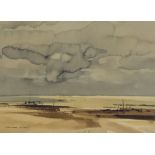 ***Rowland Hilder (1905-1993) - Watercolour - Estuary scene with fishing boats, signed, 7.25ins x