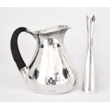 A Mid 20th Century German Silver Water Jug and a French Plated Spill Vase, the water jug by