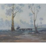 Frederick Nolte (20th Century) - Oil painting - "Early Morning Muster" - Australian outback scene