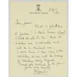 H.R.H. Princess Margaret (1930-2002) - Handwritten and signed letter on Kensington Palace headed