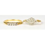 Two 18ct Gold Diamond Set Rings, one five stone, approximately .25ct total, size P, another pave
