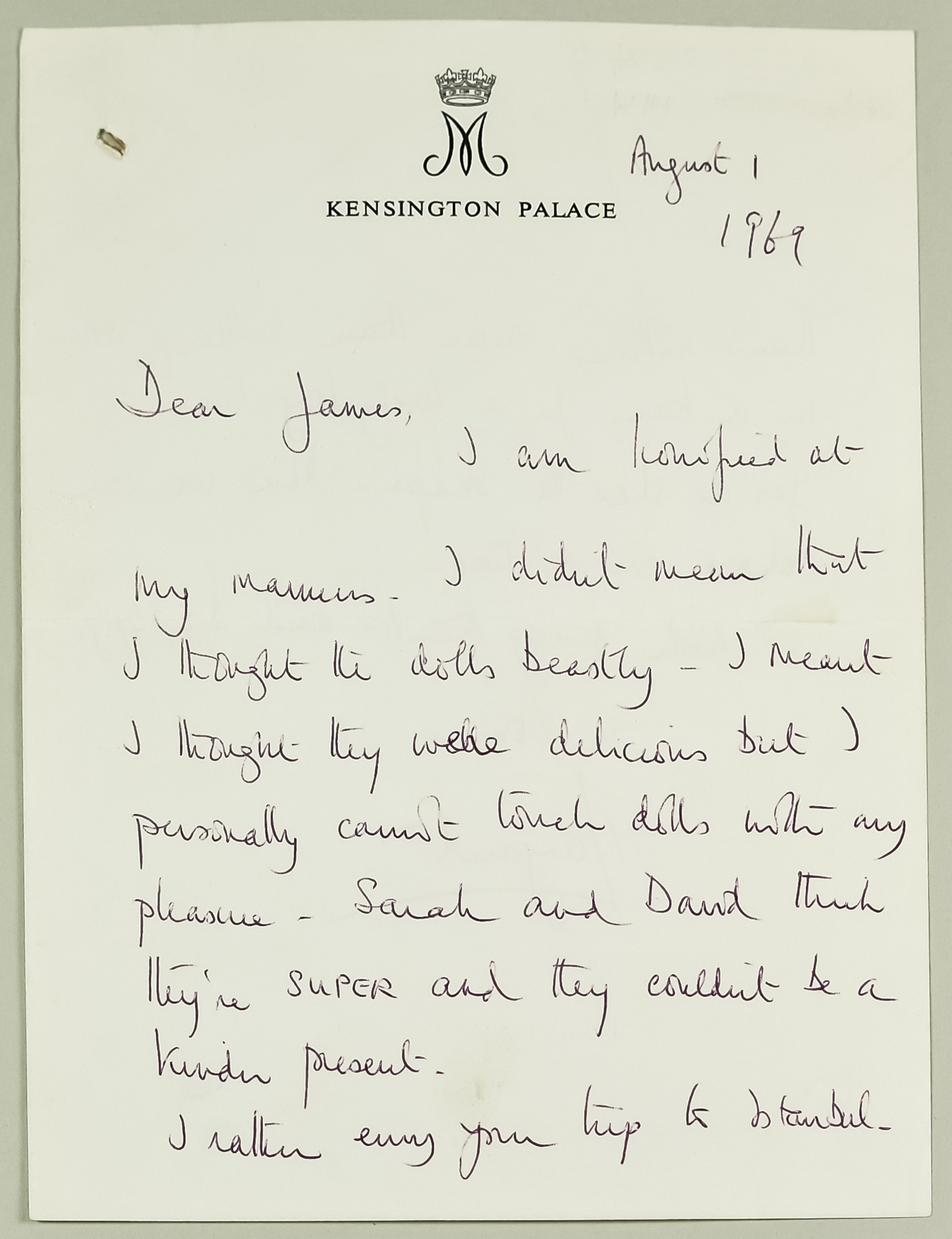 H.R.H. Princess Margaret (1930-2002) - Handwritten and signed letter on Kensington Palace headed