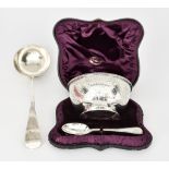 An Edward VII Silver Old English Pattern Soup Ladle and Mixed Silverware, the soup ladle by Robert