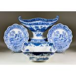 An English Blue and White Pearlware Centre Dish, Circa 1810, printed with a pavilioned island