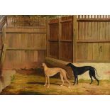 George Fenn (1810-1871) - Oil painting - Study of two greyhounds, signed and dated 1843, relined