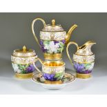 A Berlin Porcelain Part Cabaret Tea Service, Late 1840s, with central band enamelled in colours with