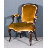 A 19th Century Rosewood Framed Fauteuil, with moulded frame, the seat back and arm pads