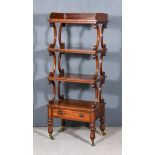 An Early Victorian Mahogany Tray Top Rectangular Four Tier Whatnot, each tier on twin scroll