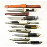Five 20th Century Sheaf Knives, comprising - double edge Stiletto, by Charlton Ltd., in hide